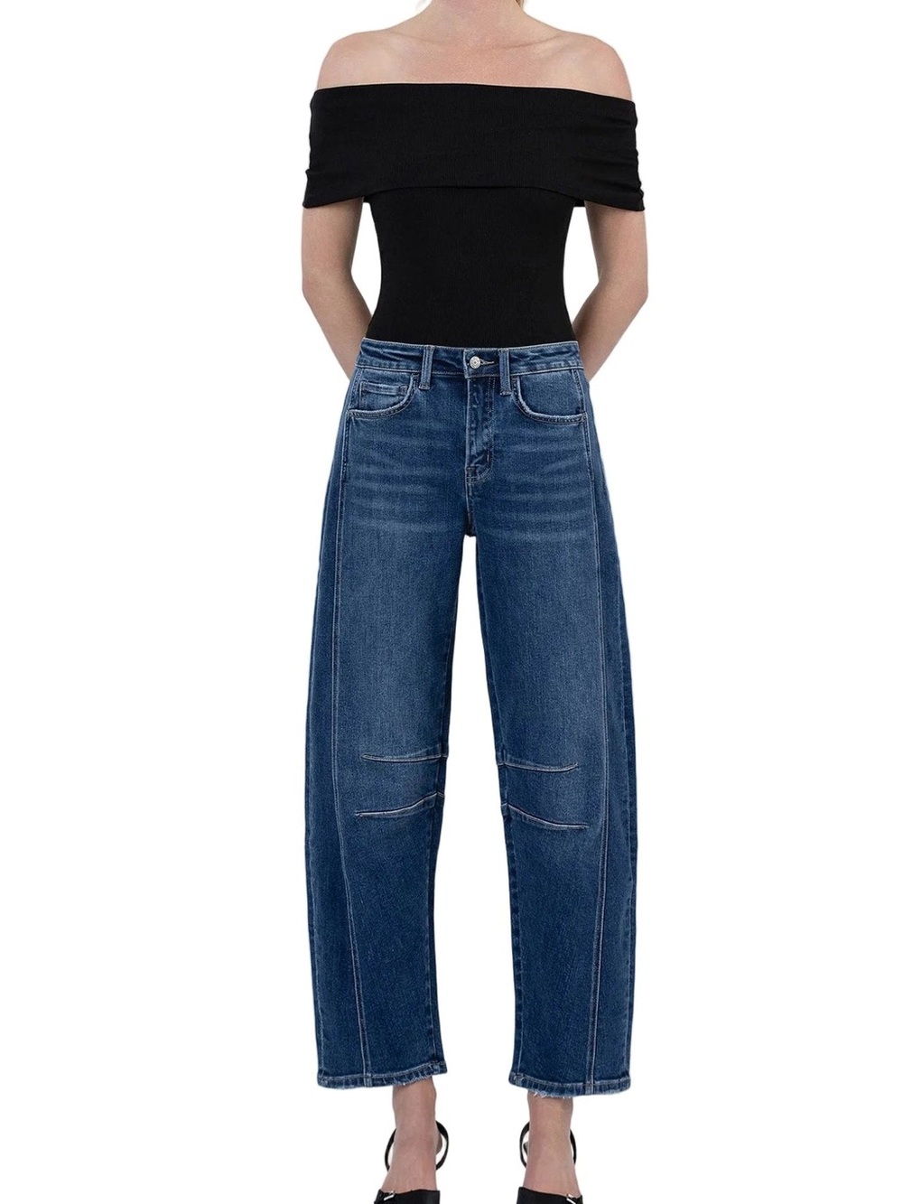 Flying Monkey High Rise Dark Wash Barrel Jeans Denim Blue Size 31